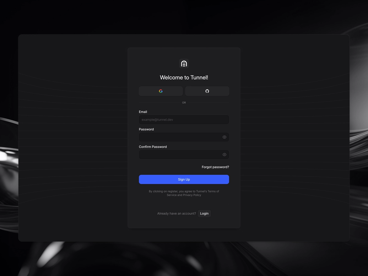 Sign up screen
