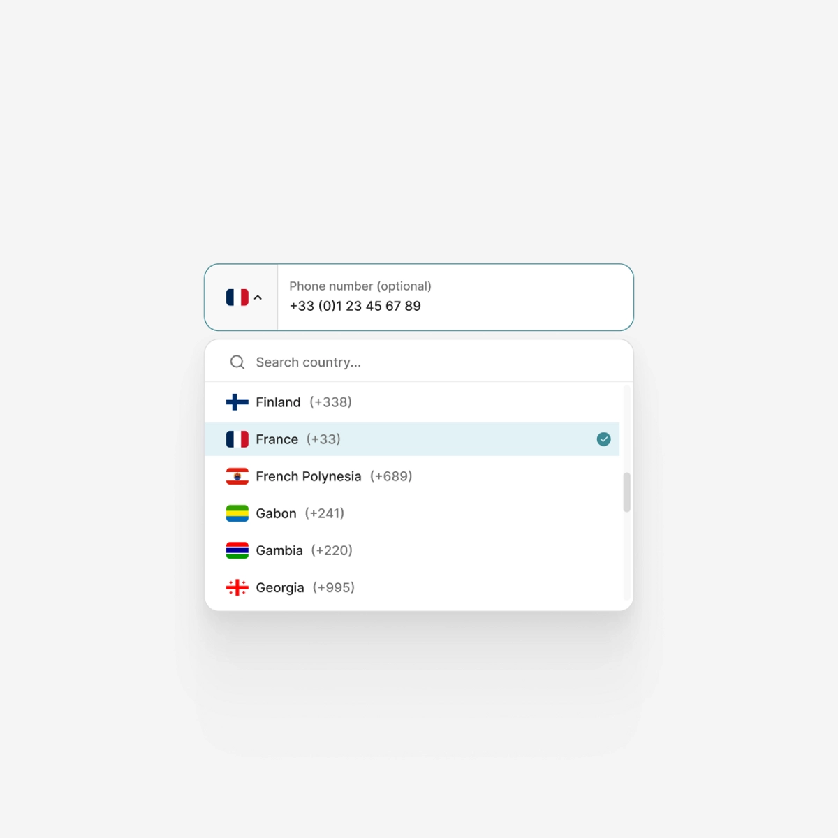 Phone number dropdown
