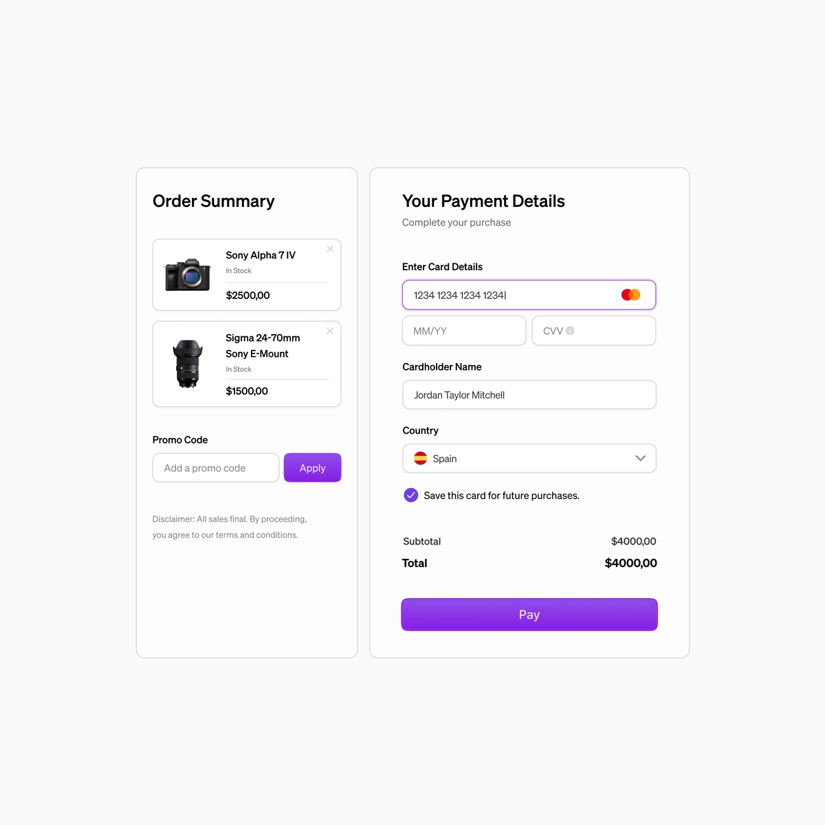 Credit Card Checkout Components