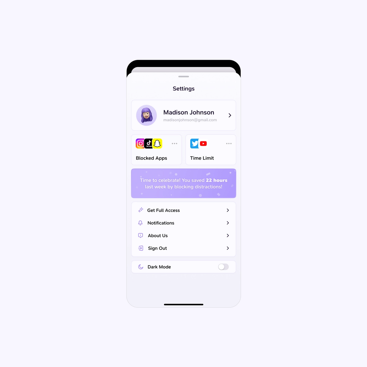 Settings Screen - Time Limit App