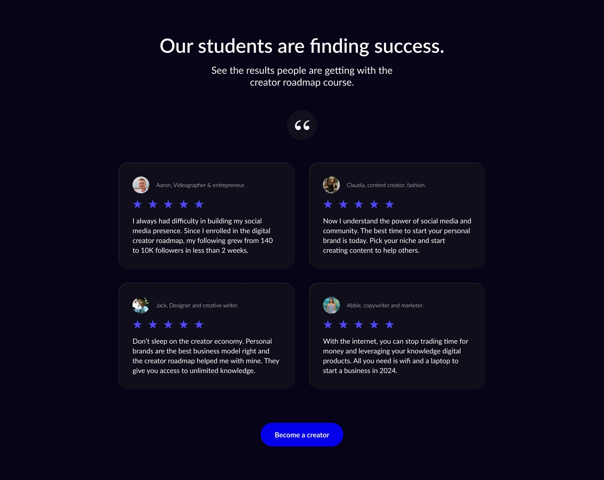 Testimonials section