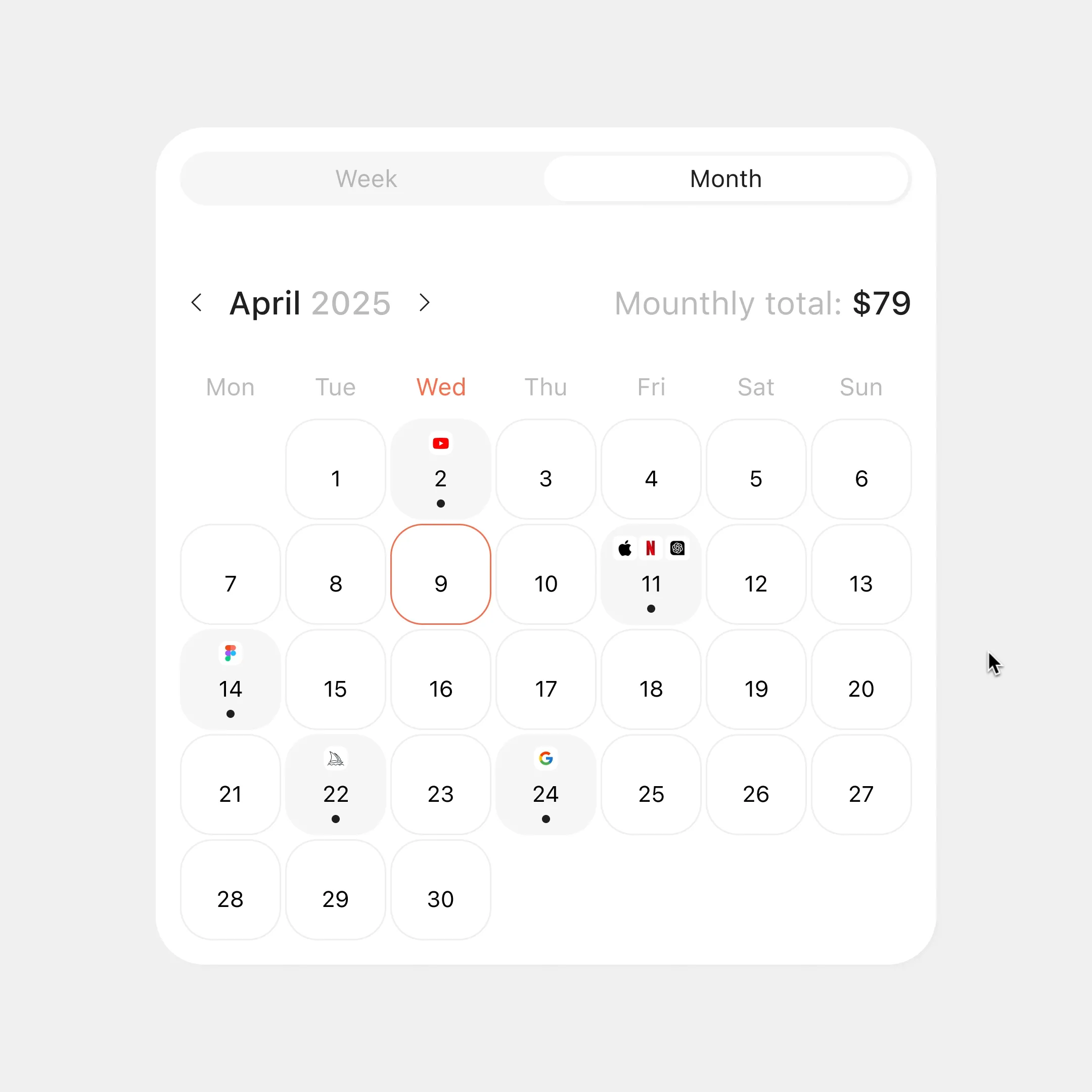 Subscriptions Calendar UI